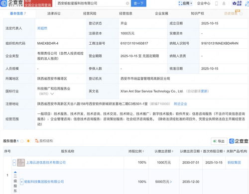 蚂蚁集团投资成立蚂蚁星服科技公司，拓展信息咨询服务新领域
